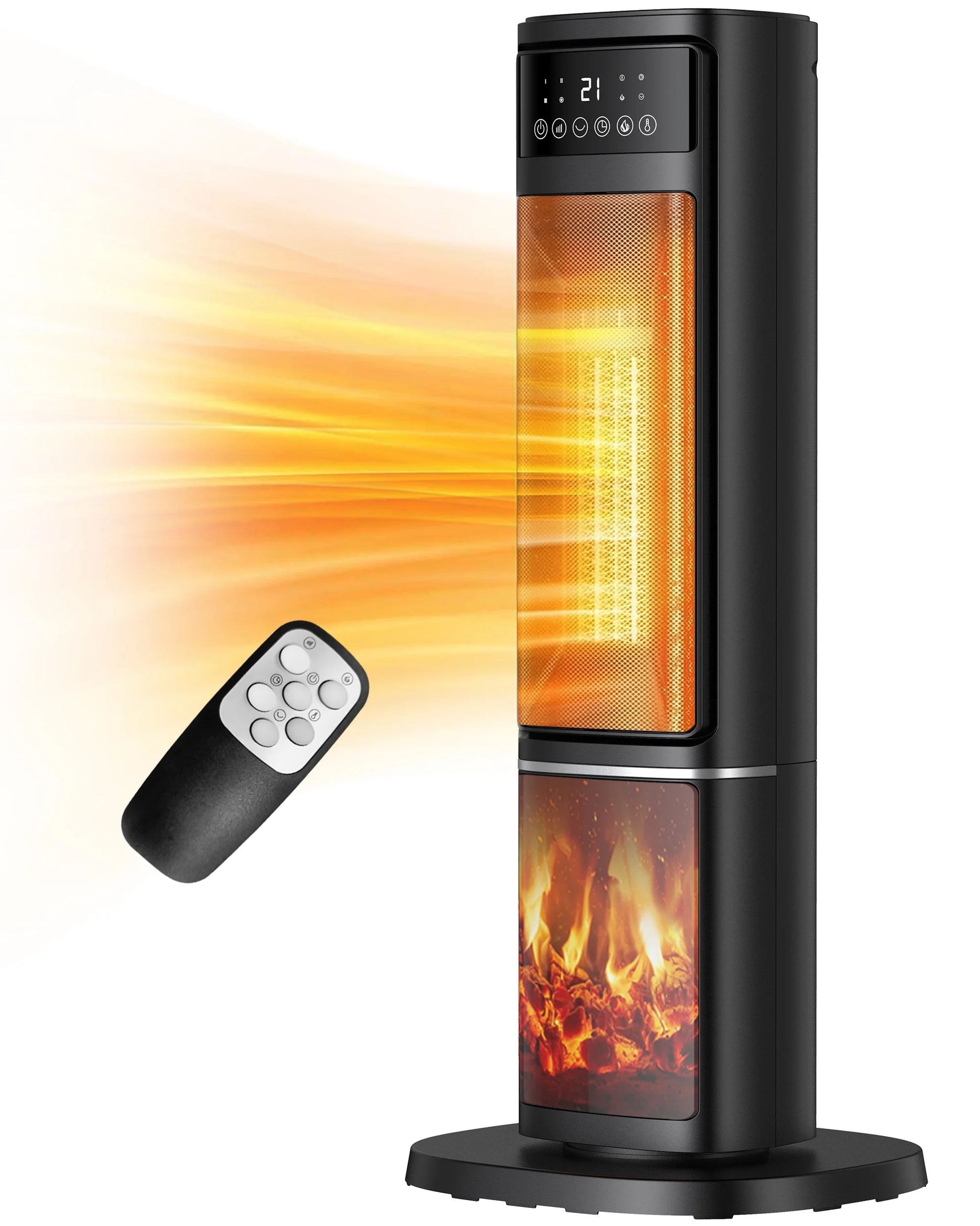 1500W Electric Space Heater with PTC Fast Heating, Ceramic Design, and 3D Realistic Flame for Office, Bedroom, and Home Safety