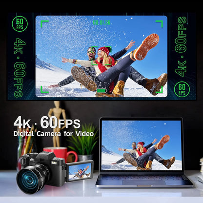 4K Ultra HD 48MP All-In-One Vlogging Camera with Wide Angle Lens, 16X Digital Zoom, and 3-Inch Display