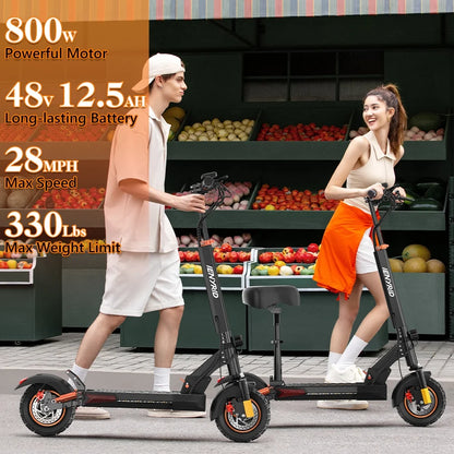 800W Electric Scooter for Adults with Seat, 12.5Ah Battery, 3 Speed Settings, Capable of 28 MPH and 32 Miles Range