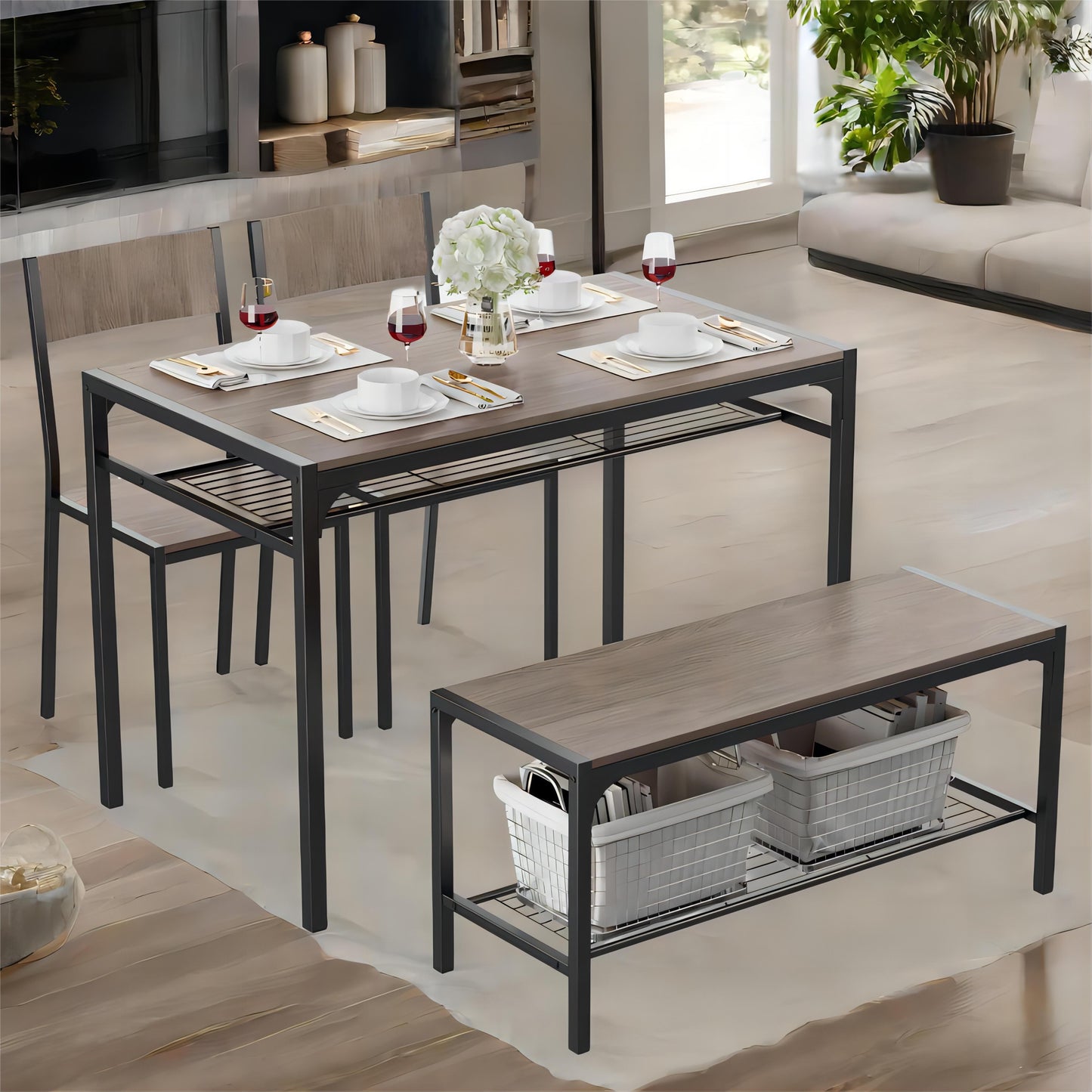 43" Dining Room Table and Chairs Set for Four, Ideal for Small Spaces and Breakfast Nooks, Gray