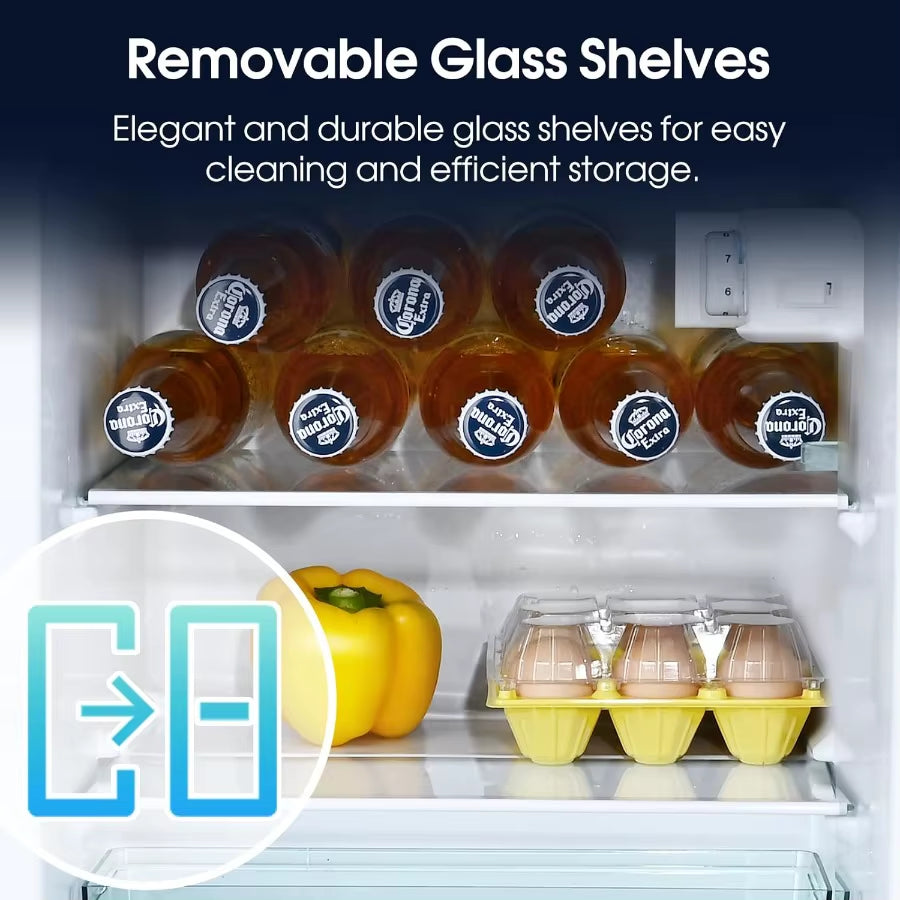 3.2 Cu.Ft Double Door Fridge with Freezer for Bedroom Office Dorm and Apartment Portable Refrigerator with 7 Temperature Settin