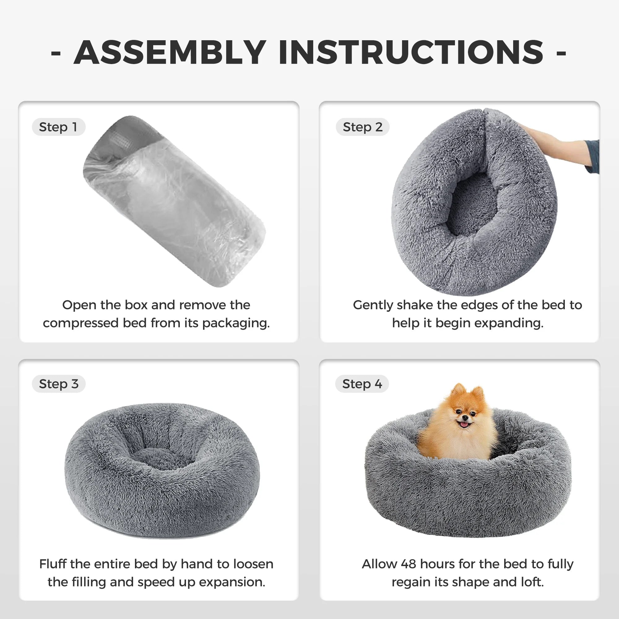 PAWZ Road Calming Donut Dog Bed Anti-Anxiety Plush Pillow round Puppy Cat Bed 30" for Pets up to 45Lbs,Gray