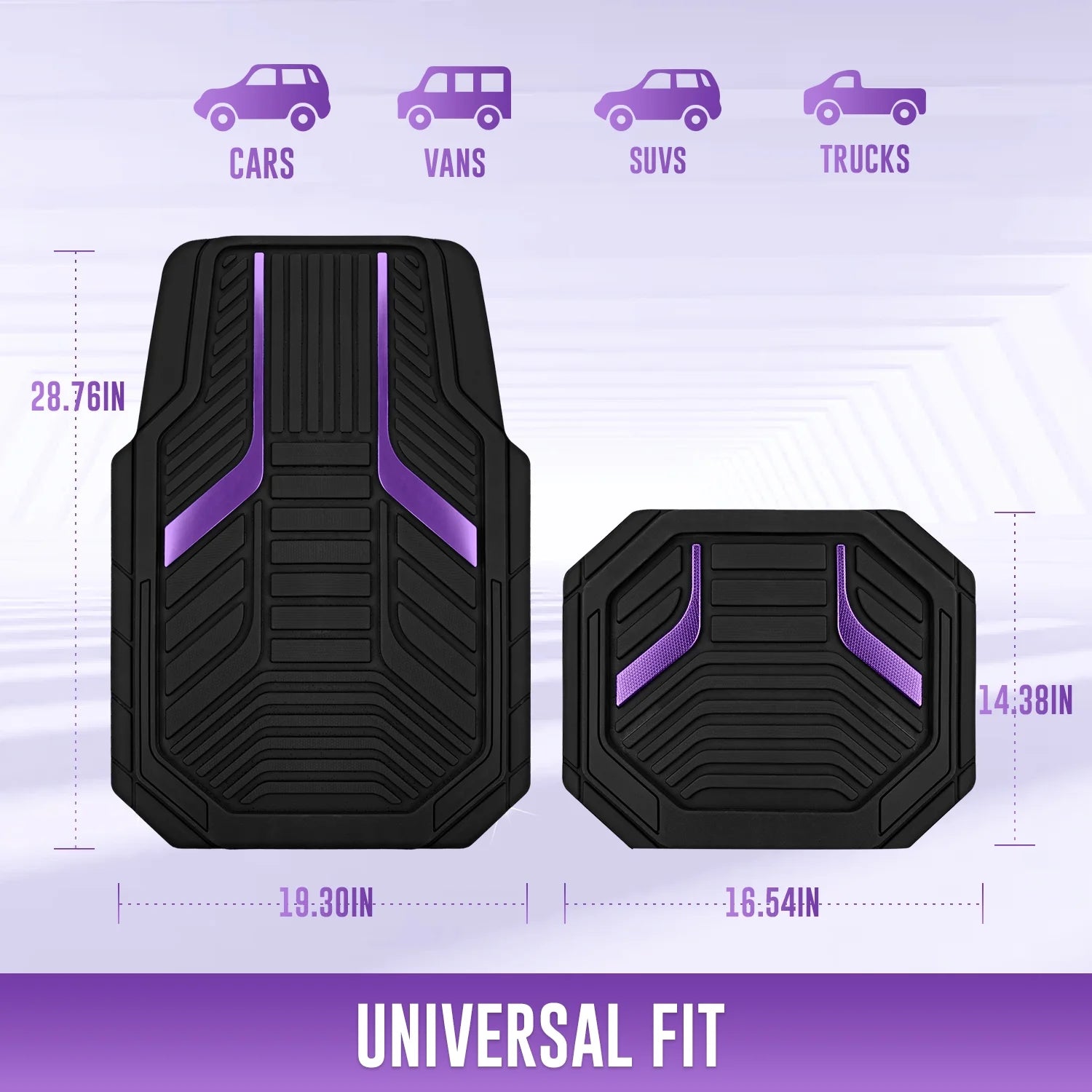 Road Comforts Heavy-Duty Rubber Floor Mats with Purple Aluminum Film - Complete Set for Front and Rear Vehicles