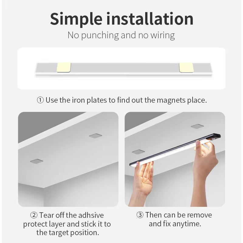 Wireless LED Motion Sensor Night Light - USB Rechargeable Under Cabinet Lamp for Kitchen and Wardrobe