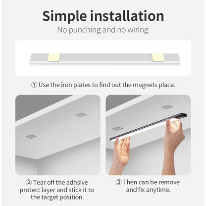 Wireless LED Motion Sensor Night Light - USB Rechargeable Under Cabinet Lamp for Kitchen and Wardrobe