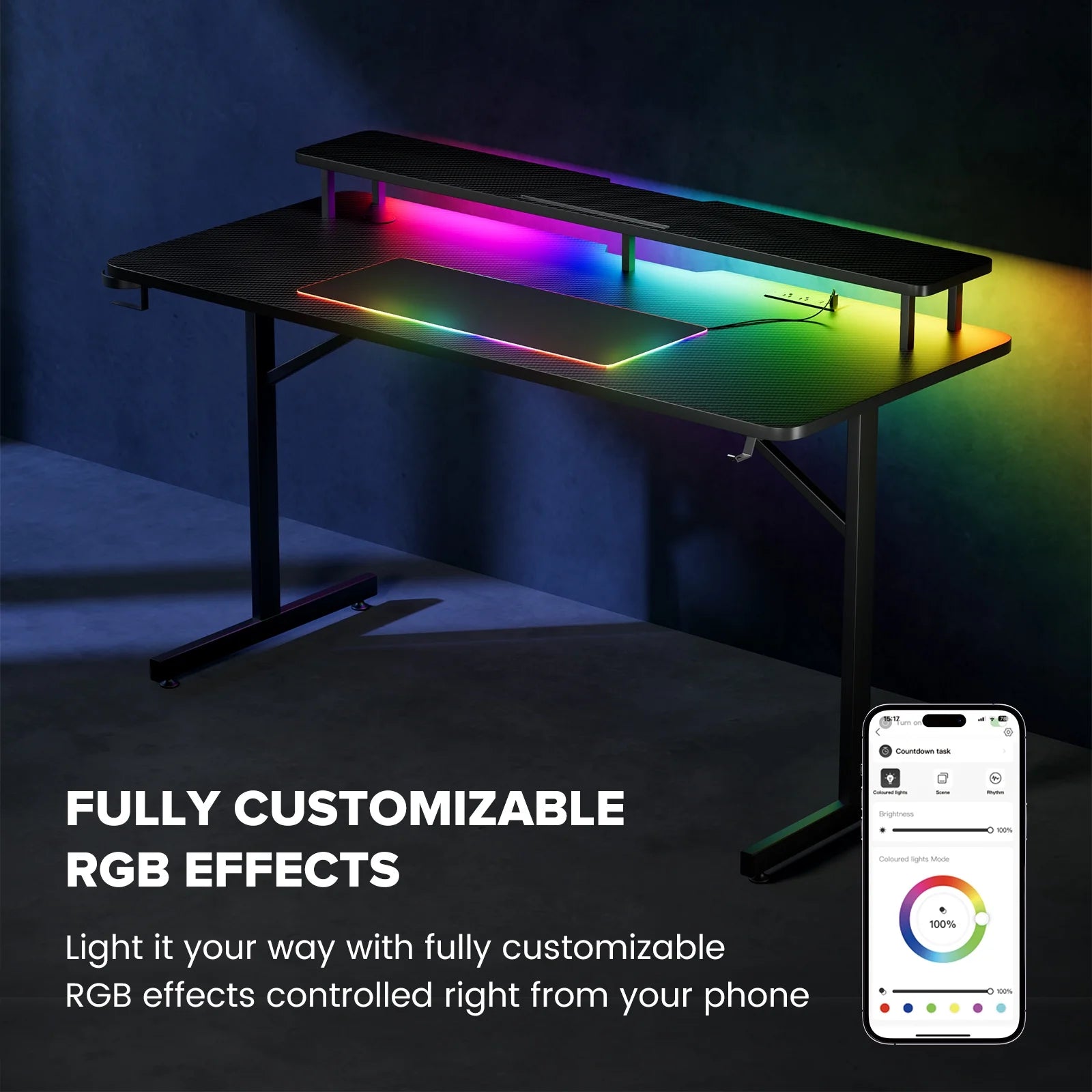 LED Gaming Desk and Bluetooth Gaming Chair Set in Black