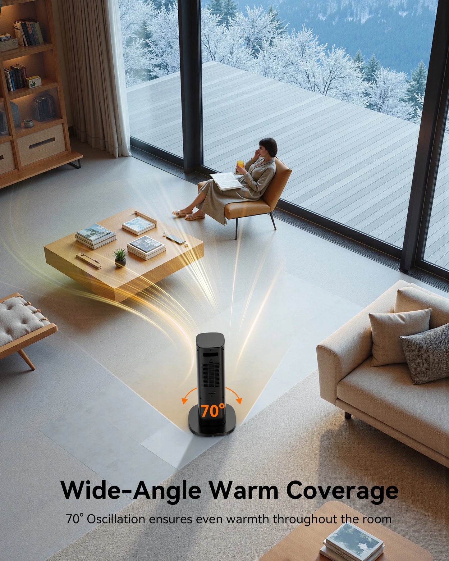 24-Inch Ceramic Space Heater with Flame Effect, 1500W with Thermostat, PTC Technology, 12-Hour Timer & Remote Control for Indoor Use in Office, Bedroom, and Living Room