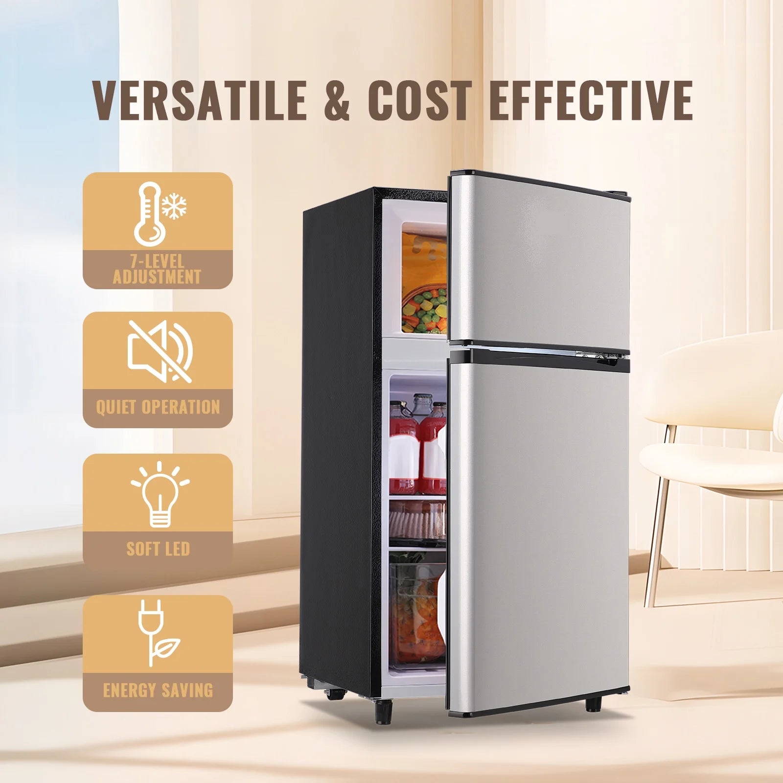 3.5 Cu. Ft. Compact Refrigerator with Freezer and Adjustable Thermostat - Silver Finish