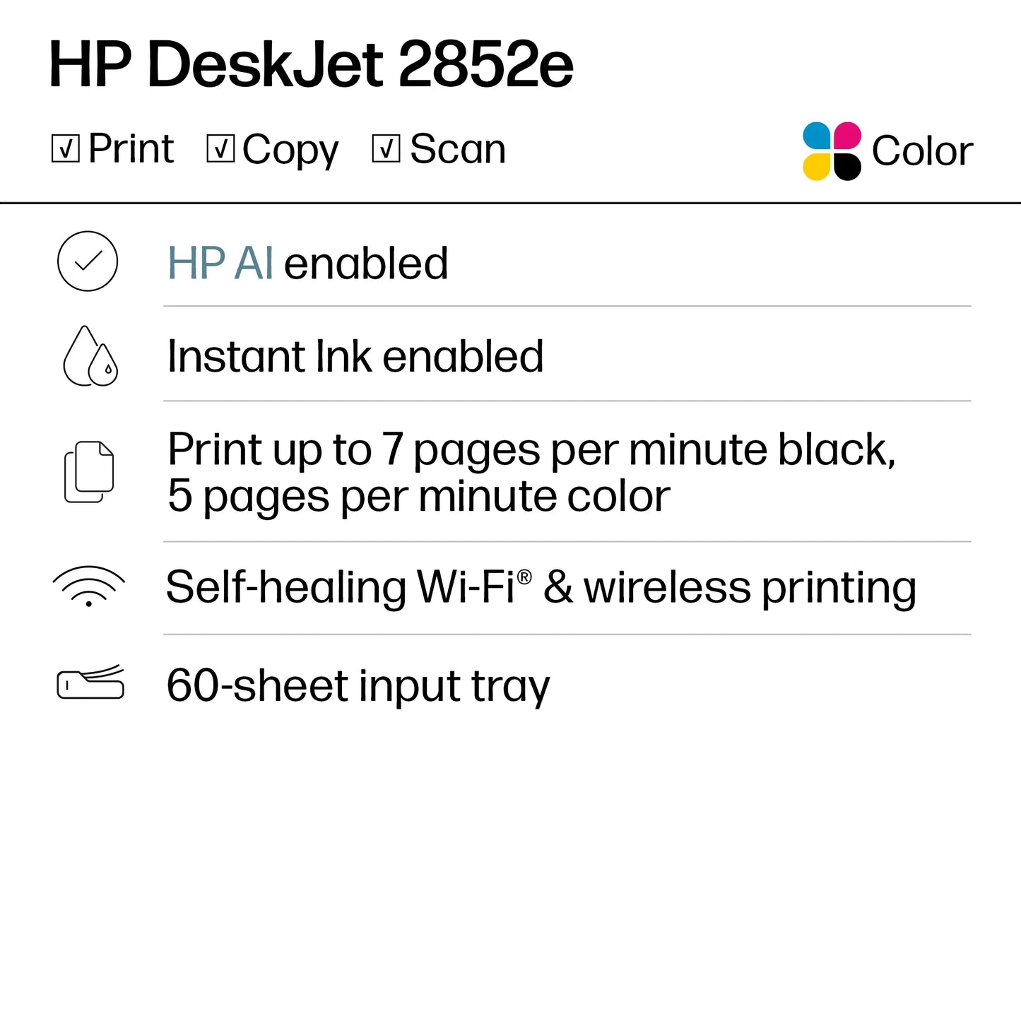 Deskjet 2852E Wireless All-in-One Color Inkjet Printer with Scanner and Copier, Includes 3 Months Free Instant Ink