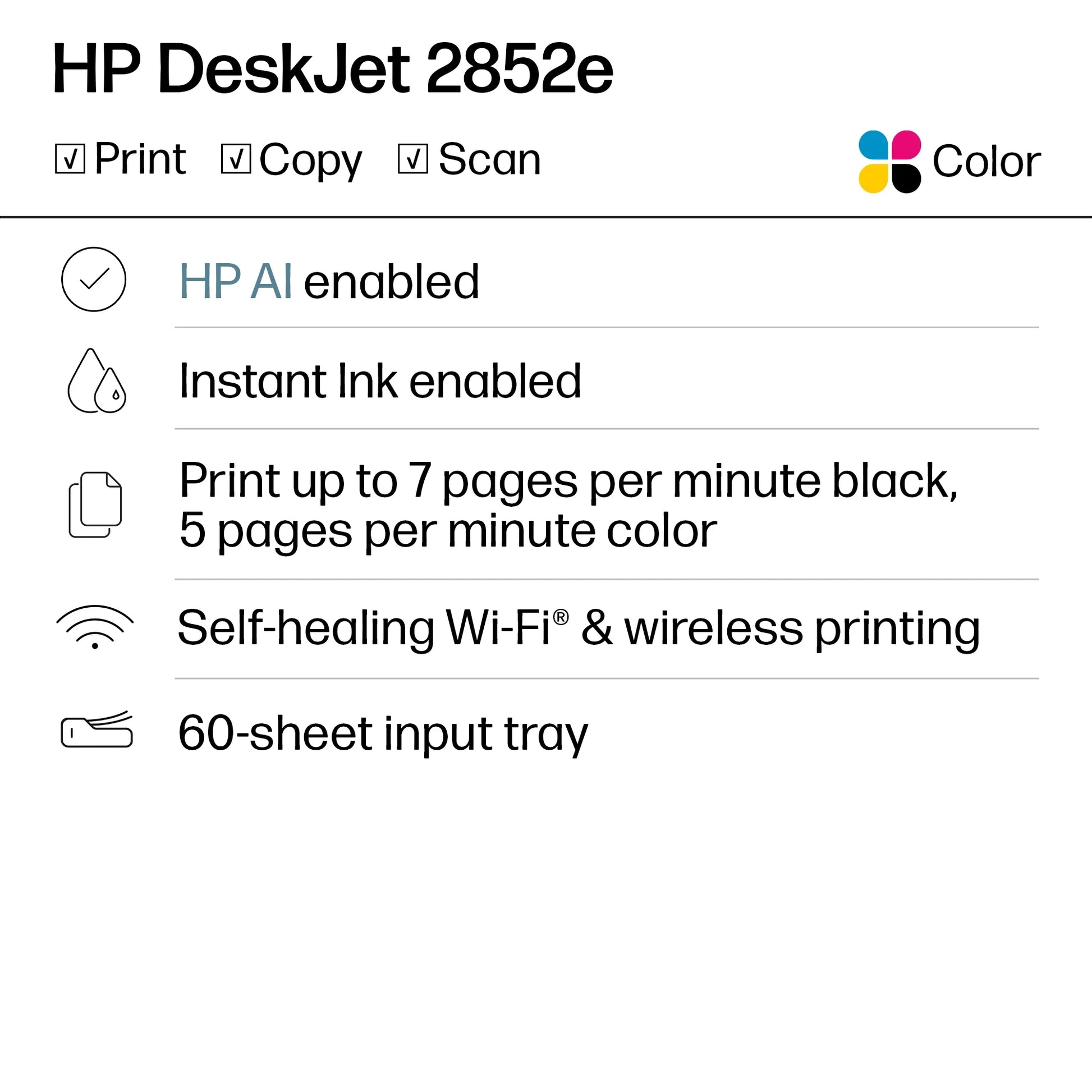 Deskjet 2852E Wireless All-in-One Color Inkjet Printer with Scanner and Copier, Includes 3 Months Free Instant Ink