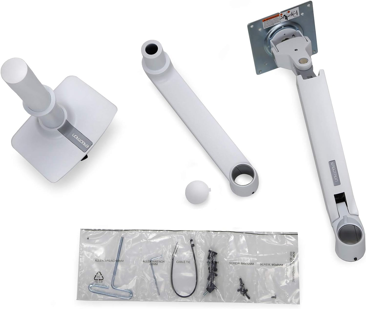 Ergotron – LX Monitor Arm, Single Monitor Desk Mount – Fits Flat Curved Ultrawide Computer Monitors up to 34 Inches, 7 to 25 Lbs, VESA 75X75Mm or 100X100Mm – Tall Pole, White