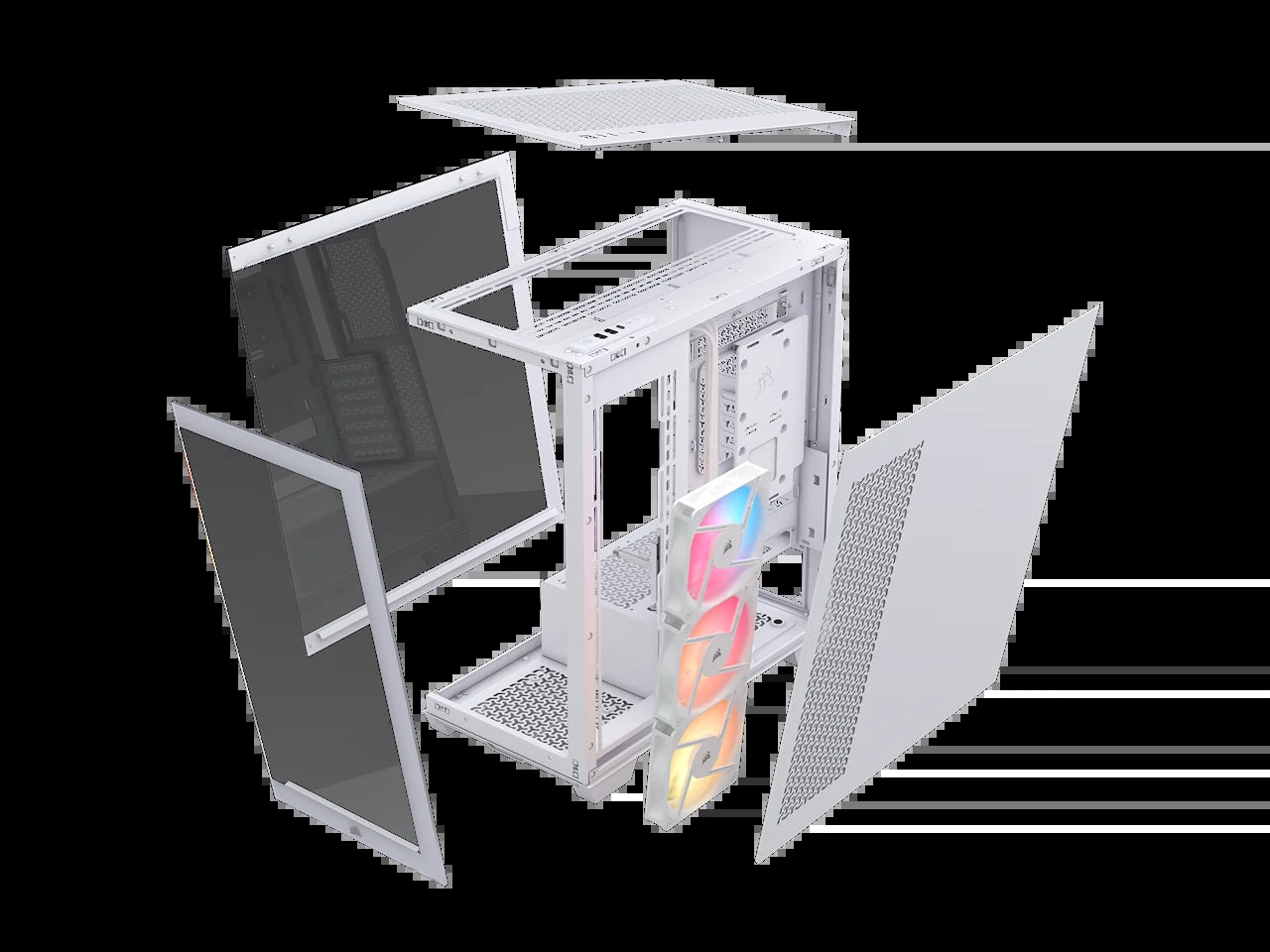 CORSAIR 3500X RS-R ARGB Mid-Tower PC Case – 3X Pre-Installed RS120-R ARGB Fans – GPU Anti-Sag Arm – Tempered Glass – Fits up to 10X 120Mm Fans – Reverse Connection Motherboard Compatible, White