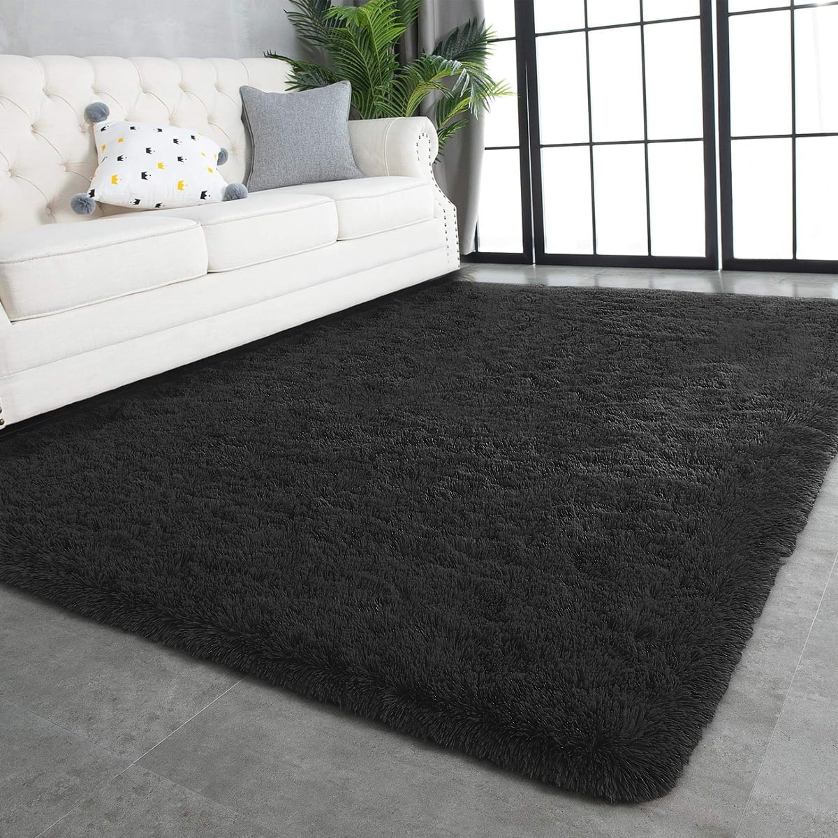 Cshidworld Area Rugs for Living Room Bedroom, 5X8 Ultra Soft Comfy Fluffy Thickened Memory-Foam Indoor Carpets, Modern Aesthetic Minimalist Carpet for Teen Adults Apartment Bedroom Home Decor, Black