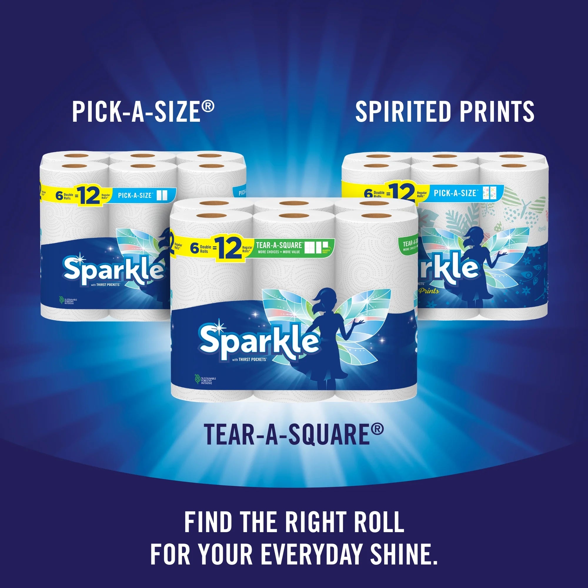 Sparkle Tear-A-Square Paper Towels, 6 Triple Rolls