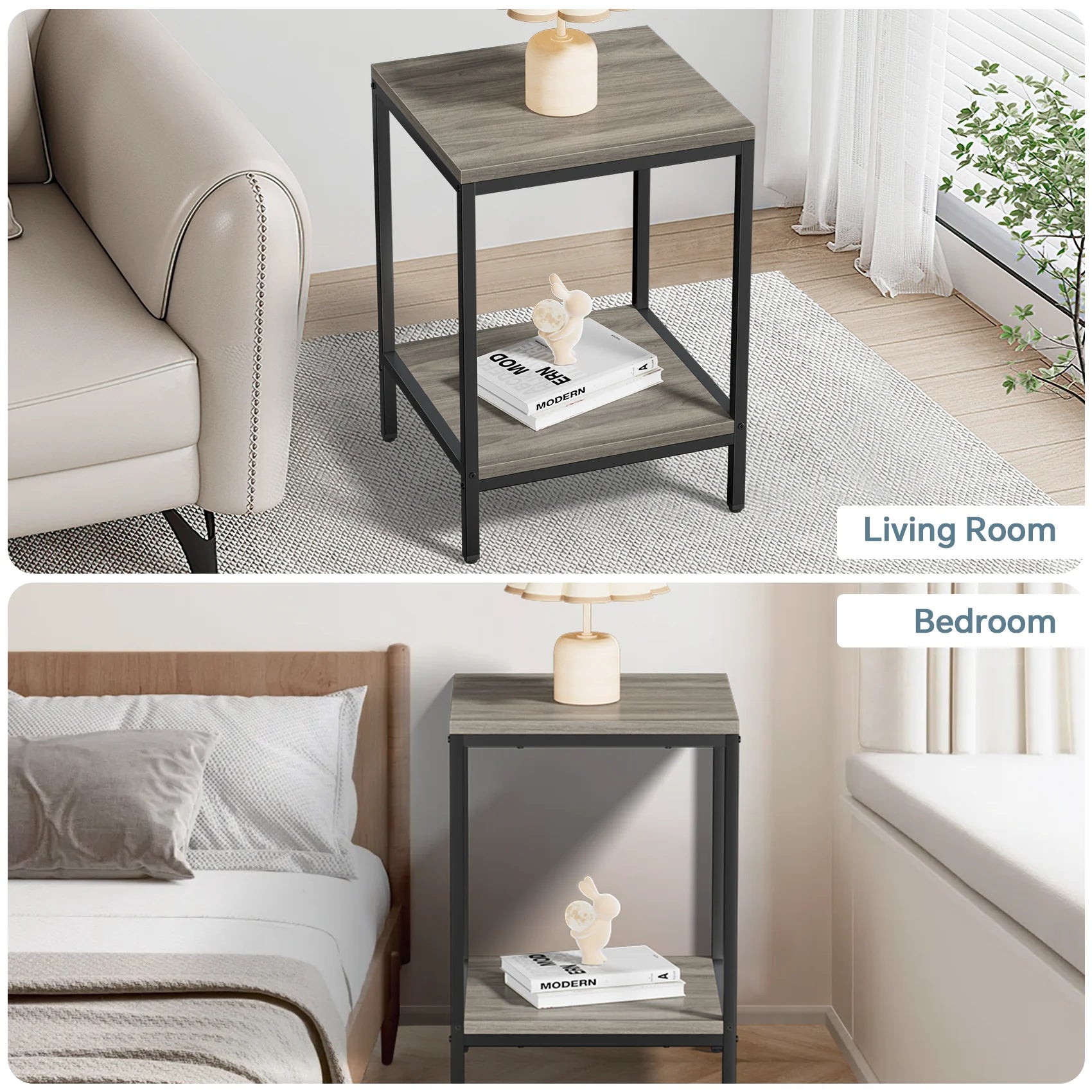 JOZ 3-Piece Coffee Table Set for Living Room, End Table Set with Storage, Includes 1 Coffee Table and 2 End Tables, Rock Gray