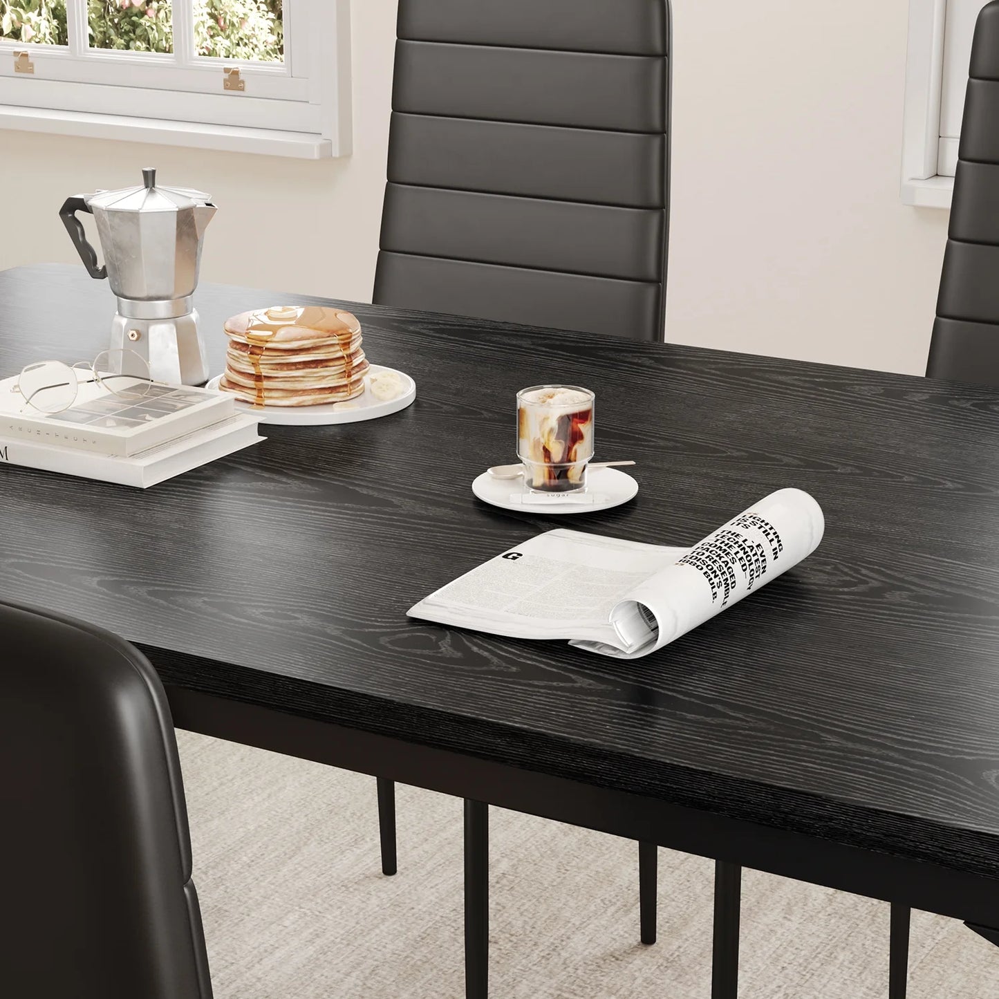 47-Inch Wooden Dining Table and Chair Set for 4 with PU Leather High Back Support, Ideal for Small Spaces, Black