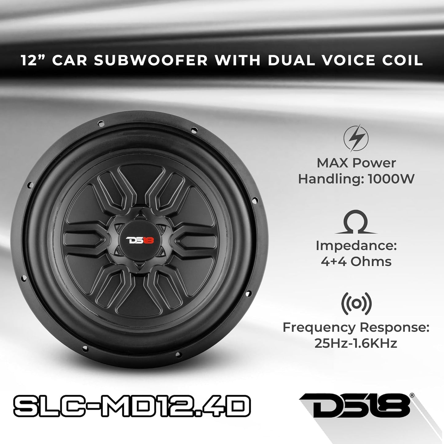 DS18 SLC-MD12.4D Car Subwoofer 12" 1000 Watts Max Power 250 Watts RMS Dual Voice Coil 4 Ohms. Easy Mounting. Loud Bass for Vehicle Stereo Sound System - 1 Speaker