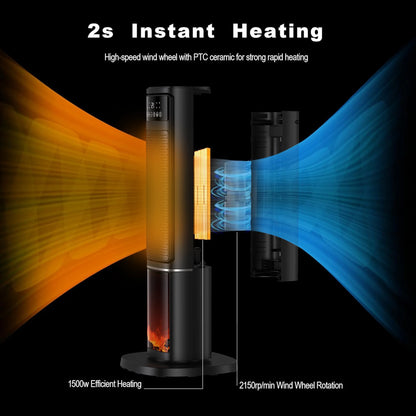 1500W Electric Space Heater with PTC Fast Heating, Ceramic Design, and 3D Realistic Flame for Office, Bedroom, and Home Safety