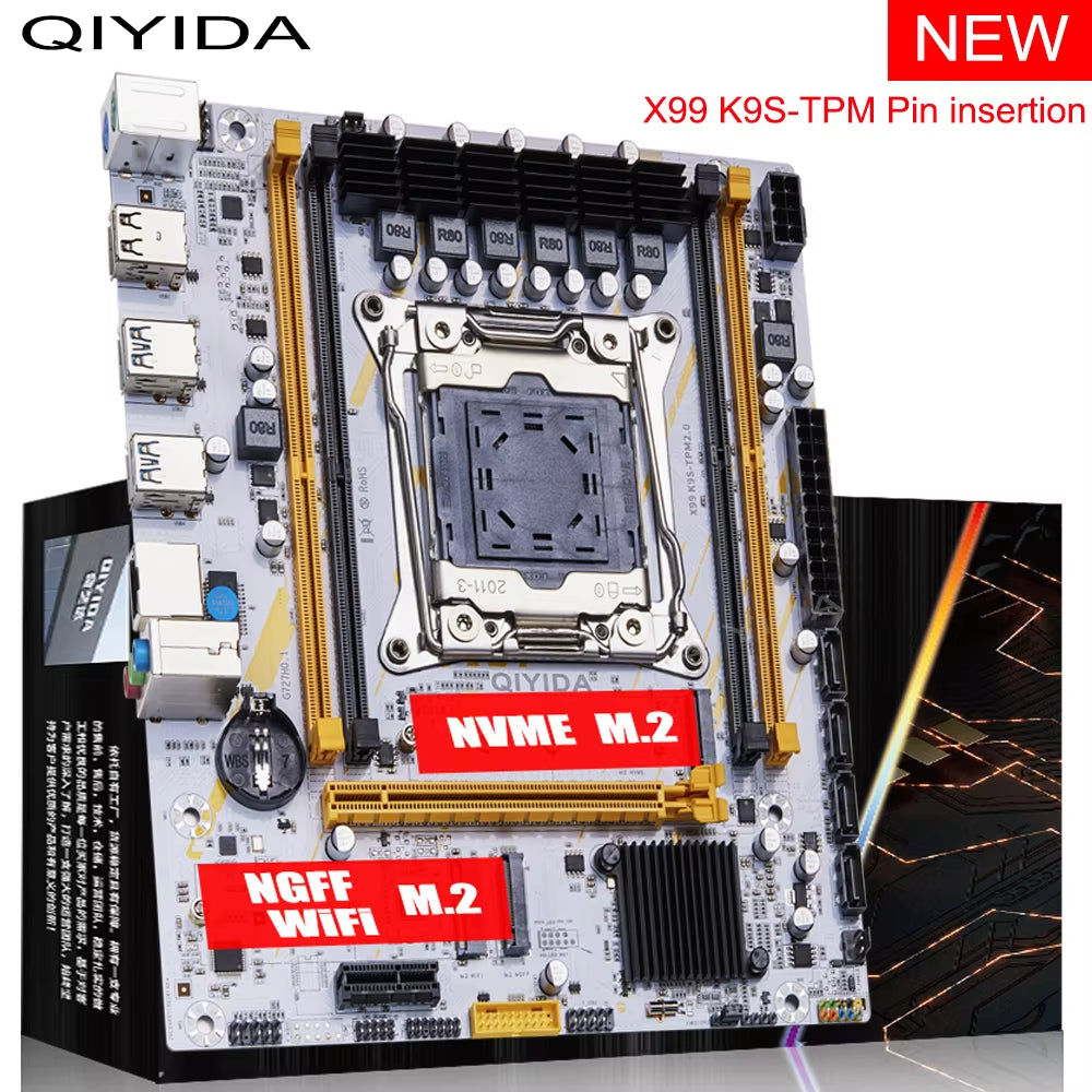 QIYIDA X99 Motherboard LGA 2011-3 Set Kit Xeon E5 2680 V4 CPU Processor 32G=2*16G DDR4 REG ECC RAM Memory NVME M.2 TPM2.0 Plug