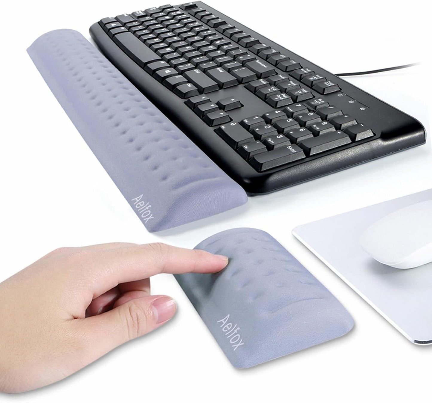 Keyboard Wrist Rest & Mouse Pad with Wrist Support Set, Memory Foam Ergonomic Wrist Pad for Computer Keyboard Laptop Wrist Rest, Arm Rest for Desk Accessories in Home Office School(Black)