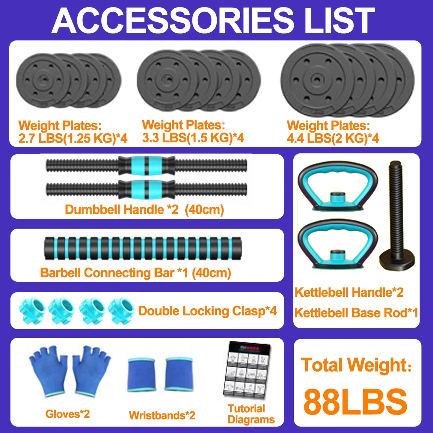 45 lbs 4-in-1 Adjustable Dumbbell Set with Kettlebells, Push-Up Stand, and Barbell Options