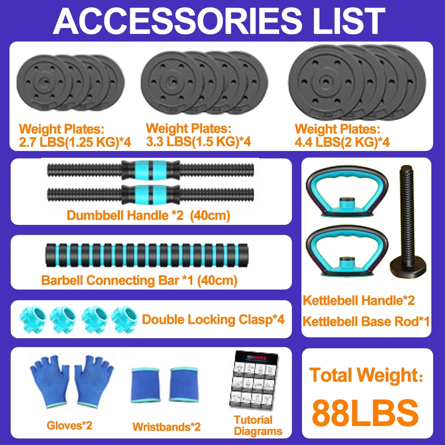 45 lbs 4-in-1 Adjustable Dumbbell Set with Kettlebells, Push-Up Stand, and Barbell Options