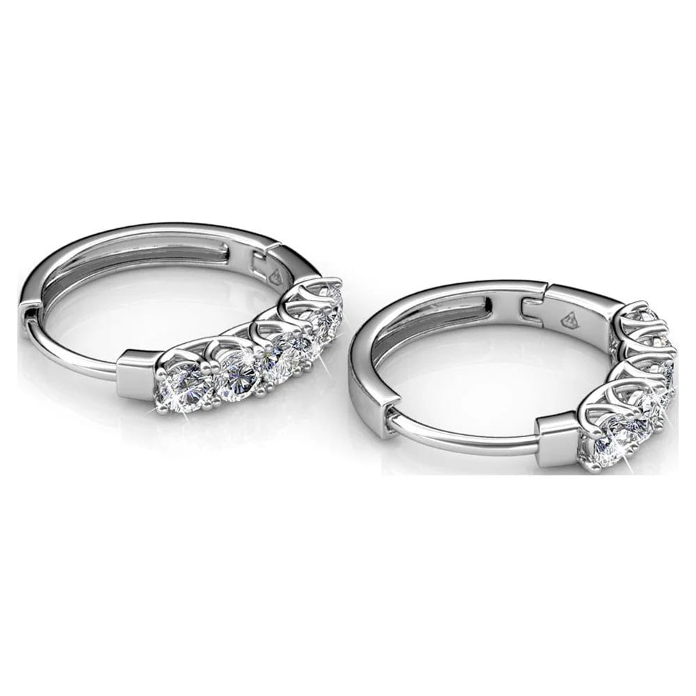 Bethany 18K White Gold Plated 15mm Hoop Earrings with Swarovski Crystals for Women