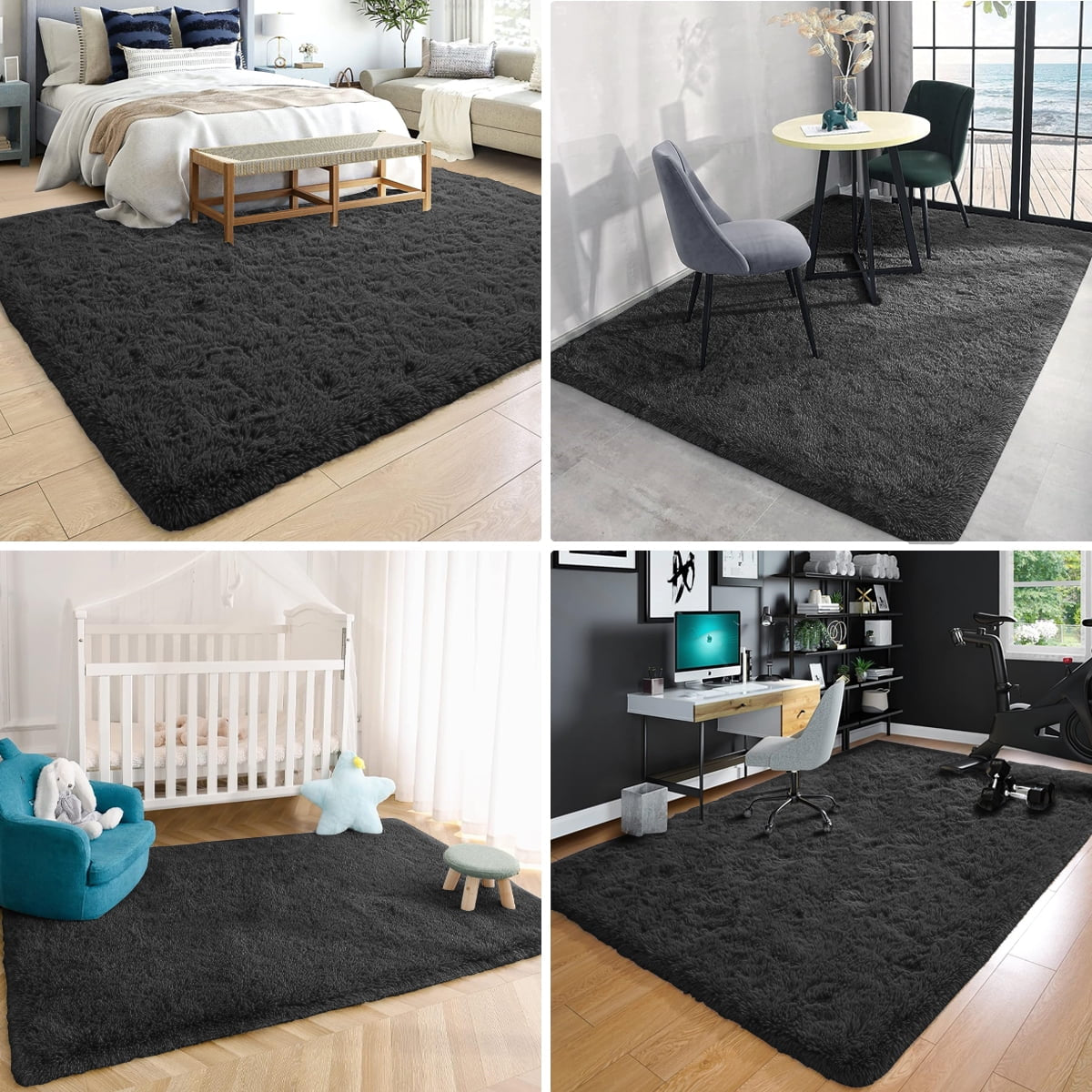 Cshidworld Area Rugs for Living Room Bedroom, 5X8 Ultra Soft Comfy Fluffy Thickened Memory-Foam Indoor Carpets, Modern Aesthetic Minimalist Carpet for Teen Adults Apartment Bedroom Home Decor, Black