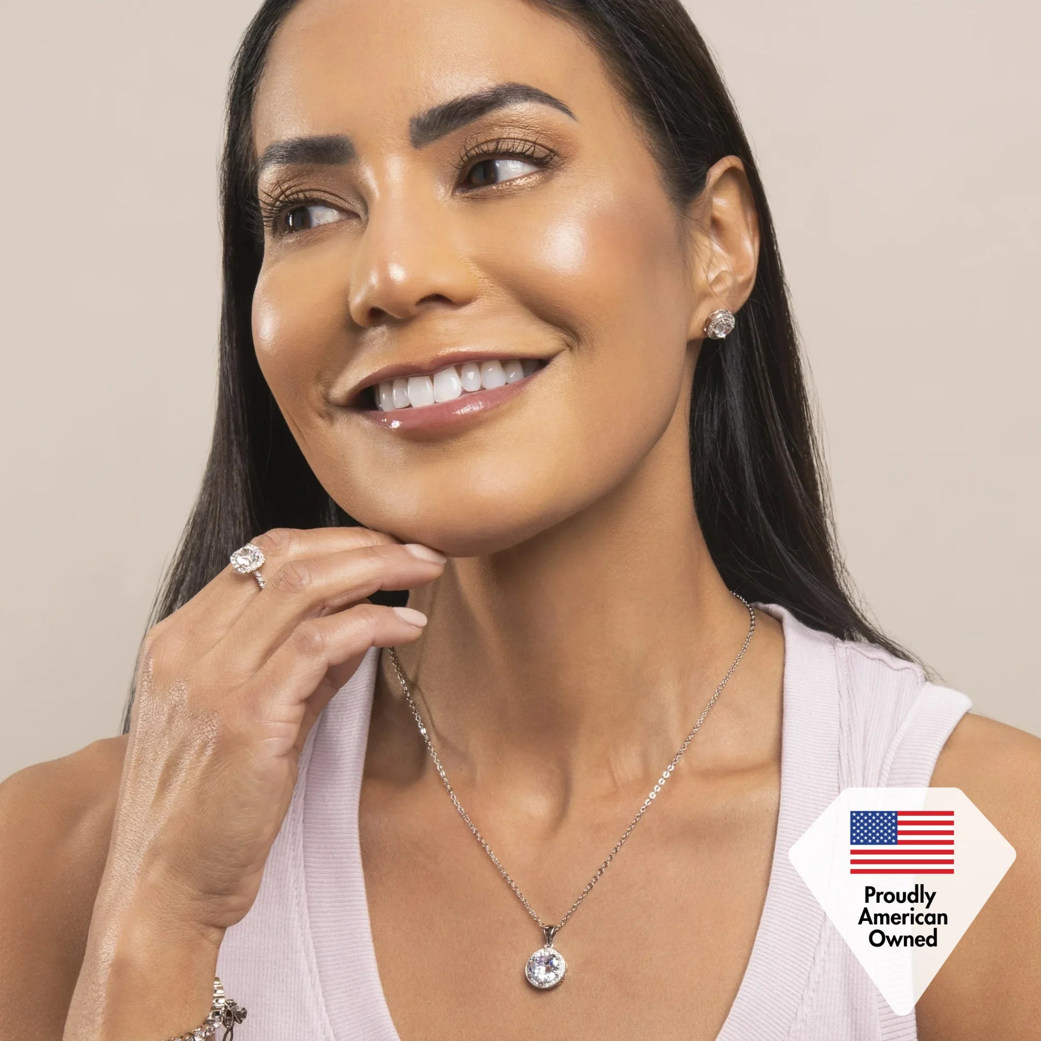 Cate & Chloe Ariel 18K White Gold Plated Silver Halo Stud Earrings with Simulated Diamonds for Women