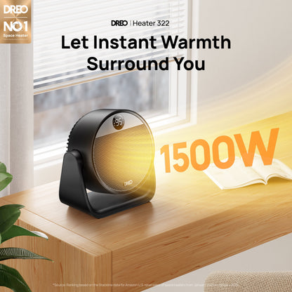 1500W Electric Space Heater with Adjustable 60° Tilt, Thermostat, 12-Hour Timer, Remote Control, and 8 Safety Features for Home and Office Use