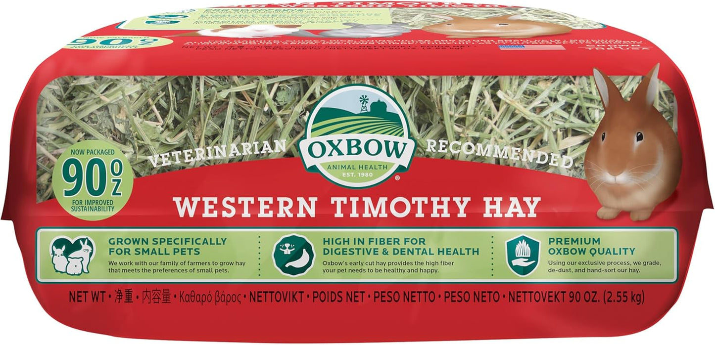Oxbow Western Timothy Hay for Small Pets - All-Natural Grass for Guinea Pigs, Bunnies, Chinchillas, and Hamsters, 90 Oz. Bag