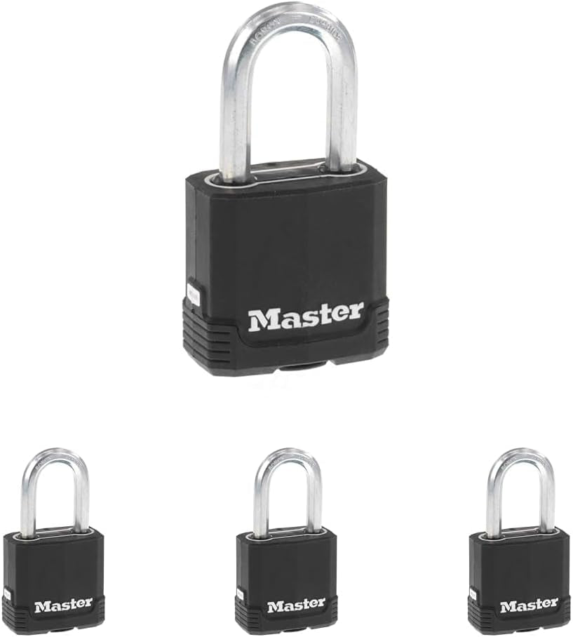 Master Lock Heavy-Duty Weather-Resistant Outdoor Key Lock Padlock Set, Keyed Alike, 4-Pack, Model M115XQLF