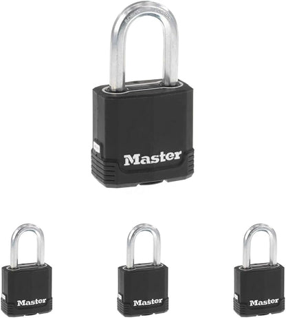 Master Lock Heavy-Duty Weather-Resistant Outdoor Key Lock Padlock Set, Keyed Alike, 4-Pack, Model M115XQLF