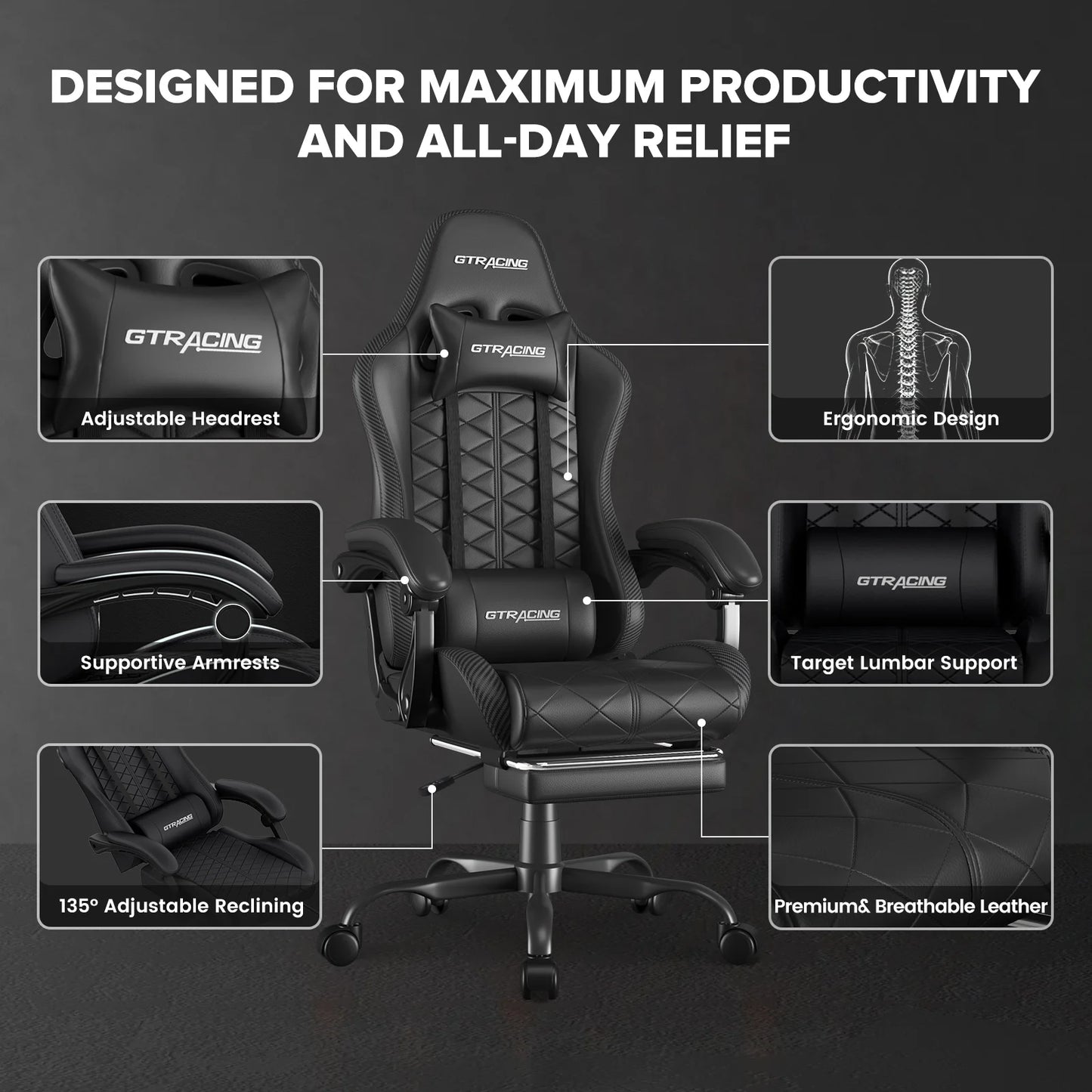 LED Gaming Desk and Bluetooth Gaming Chair Set in Black