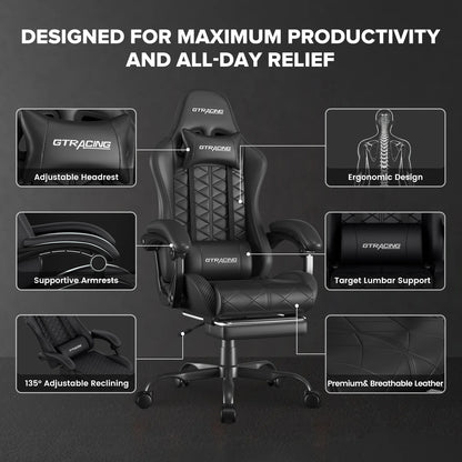 LED Gaming Desk and Bluetooth Gaming Chair Set in Black
