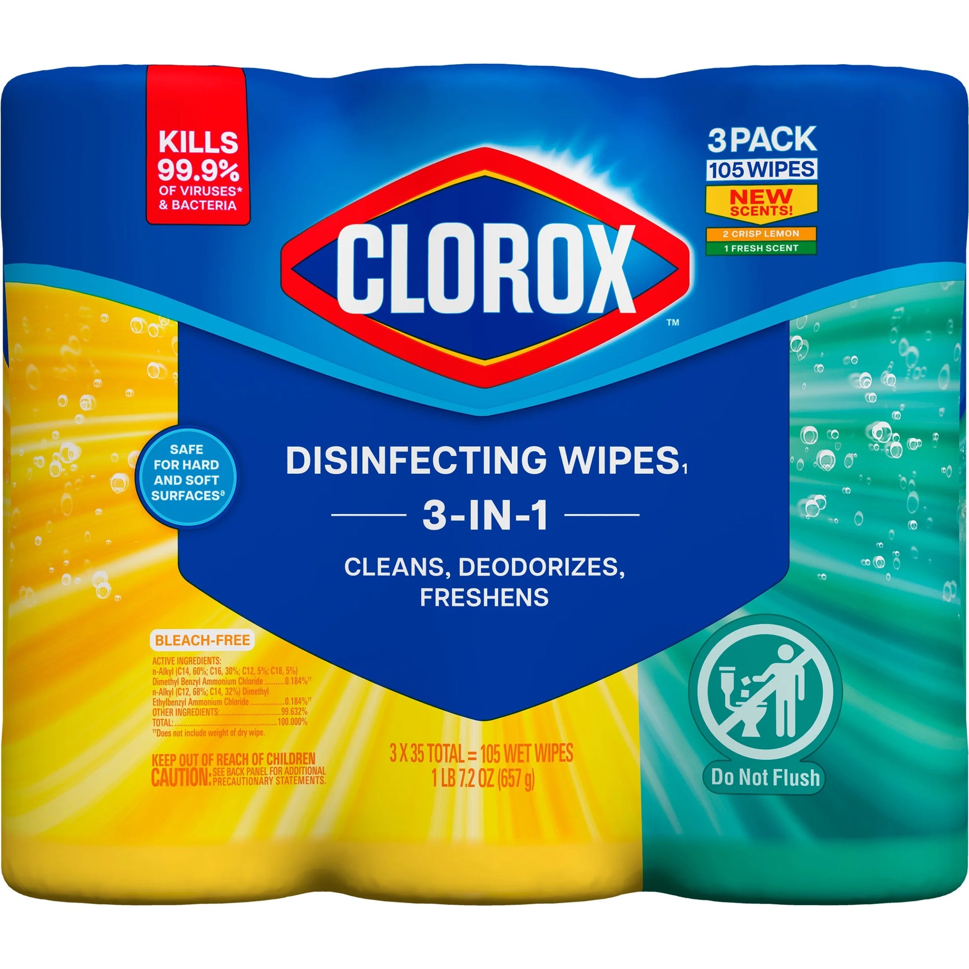 Bleach-Free Disinfecting and Cleaning Wipes, 35 Count per Pack, Set of 3