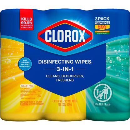 Bleach-Free Disinfecting and Cleaning Wipes, 35 Count per Pack, Set of 3