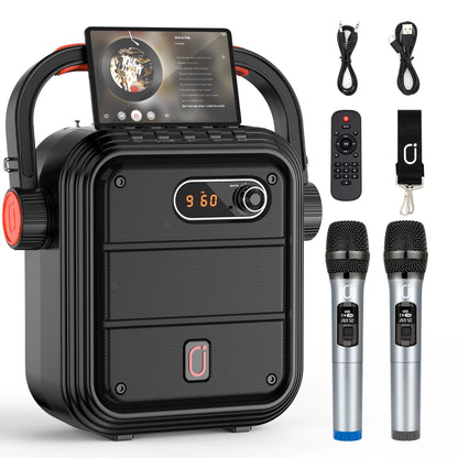Portable Bluetooth Speaker, Outdoor Speaker with FM Radio, Portable PA System with 2 Microphones, Deep Bass, Wireless Stereo Pairing, AUX Input, TWS