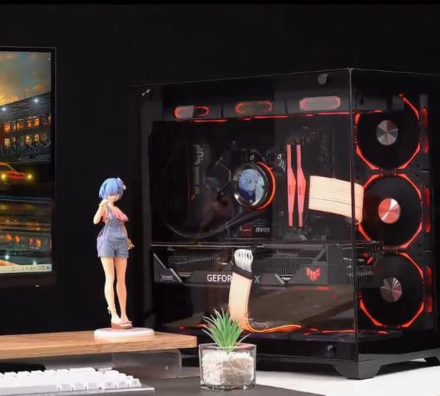 WJCOOLMAN Lonely Warrior PRO Black Computer Case Panoramic Version 2 Sides Transparent Glass Gaming Chassis Support 10 Fan Positions 360 AIO Support ATX/M-ATX Gming Case High-Airflow Design