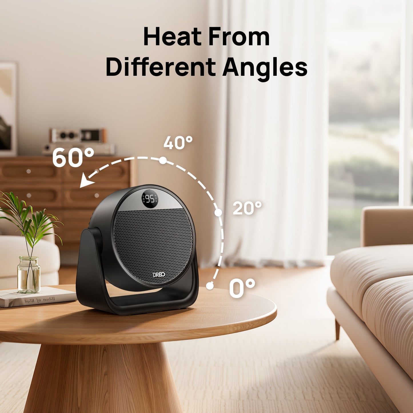 1500W Electric Space Heater with Adjustable 60° Tilt, Thermostat, 12-Hour Timer, Remote Control, and 8 Safety Features for Home and Office Use