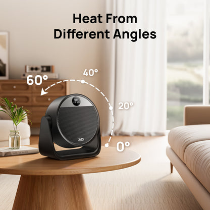 1500W Electric Space Heater with Adjustable 60° Tilt, Thermostat, 12-Hour Timer, Remote Control, and 8 Safety Features for Home and Office Use