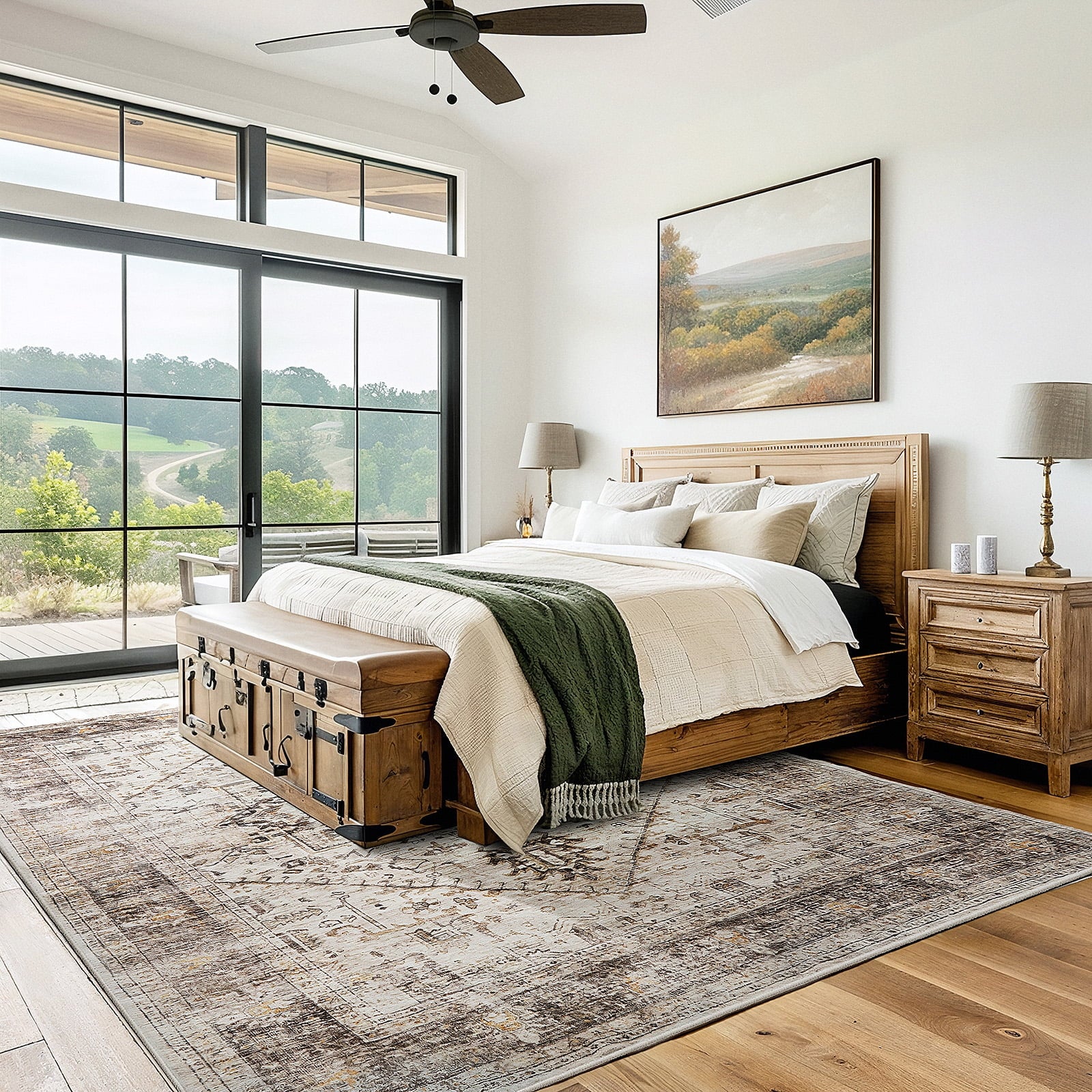 CHITOOMA 5'X7' Boho Area Rugs for Living Room, Machine Washable Stain Resistant Non-Shed Carpet, Area Rug with Non-Slip Backing for Bedroom, Dining Room, Dorm, Office