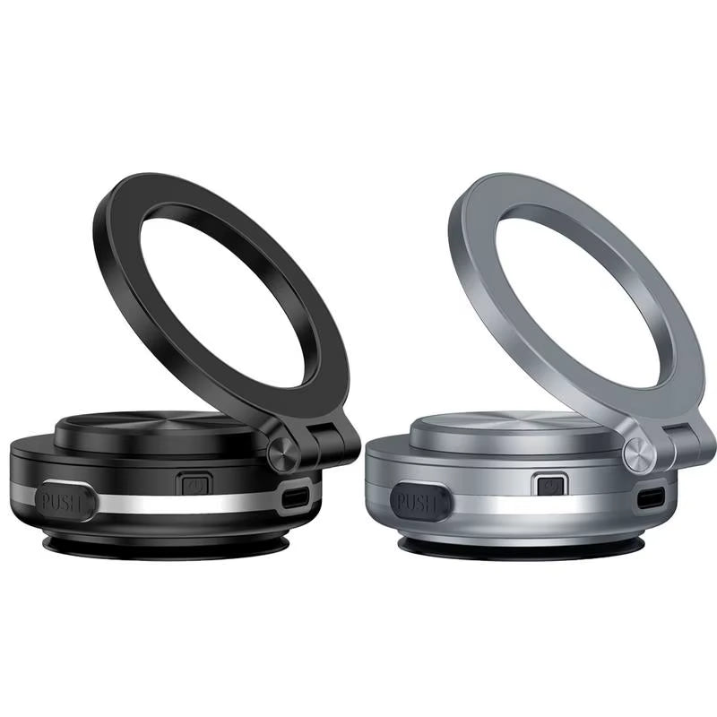 Magnetic Car Phone Mount with Vacuum Double-Sided Suction Cup, Folding Bracket, and 360-Degree Rotation