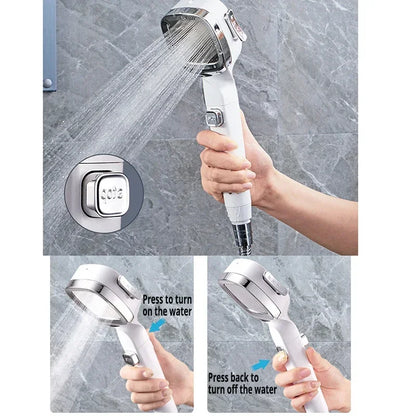 High-Pressure Water-Saving Shower Head with 3 Adjustable Modes and One-Key Stop Function for Enhanced Bathroom Experience