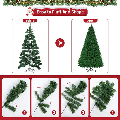 7.5-Foot Pre-Lit Artificial Christmas Tree with 18 Ornaments, Green Holiday Tree for Indoor and Outdoor Decoration