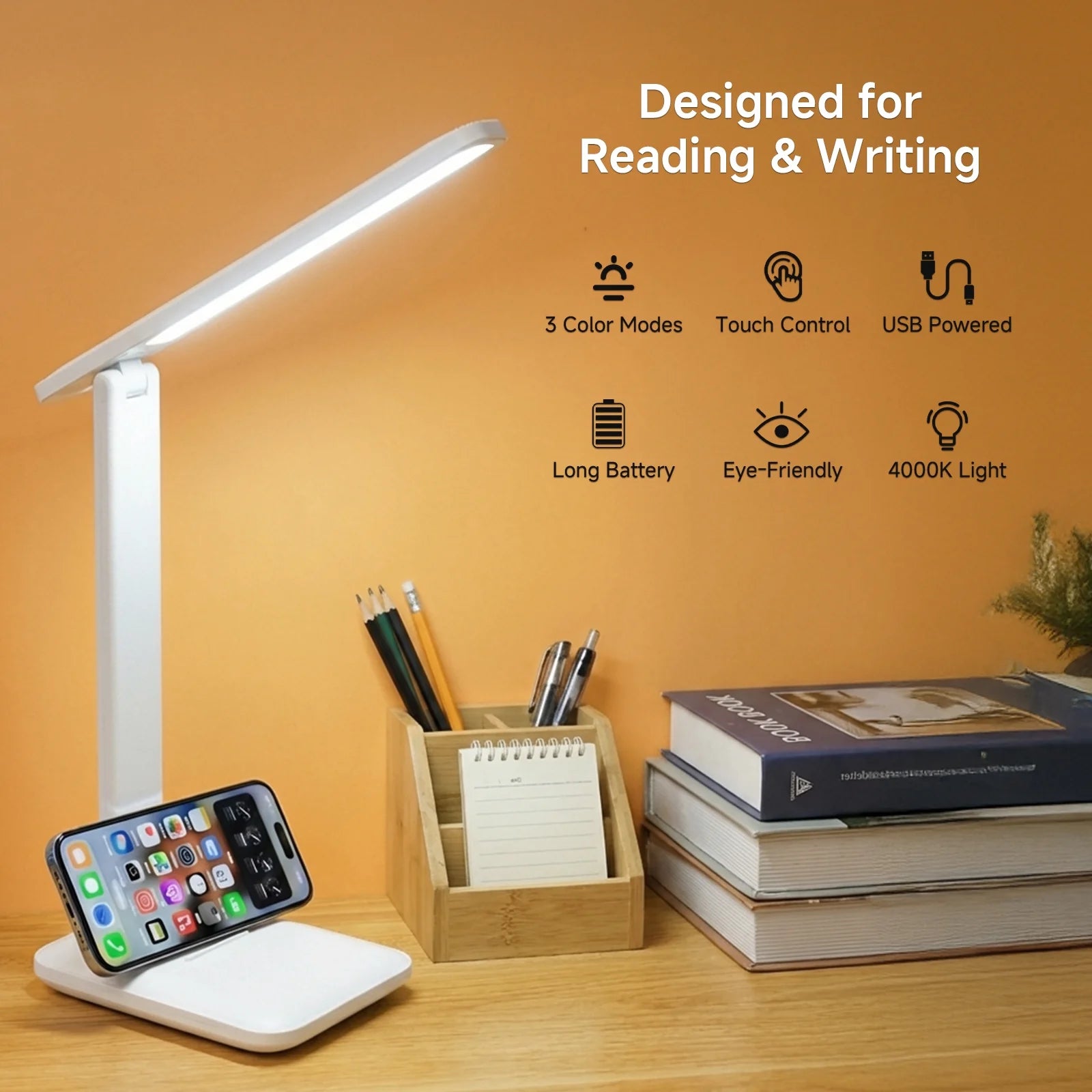 NOYAFA Led Desk Lamp Dimmable Desk Light Reading Lamp 3 Lighting Modes, Eye Protection Accessories, Study Desk Lamp Equipped USB Suitable for Home Office