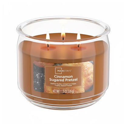 3-Wick Scented Candle in Glass Jar, Cinnamon Sugared Pretzel Gourmand, 11.5 Oz