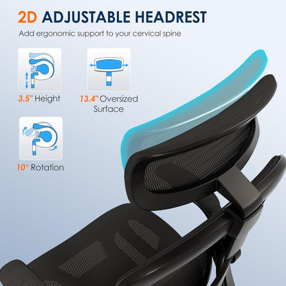 GABRYLLY Ergonomic Mesh Office Chair - Adjustable Home Desk Chair with Folding Armrests, 2D Headrest, Soft Seat, and PU Wheels, Black Swivel Task Chair for Office, Business, and Student Use (Model GY1108)