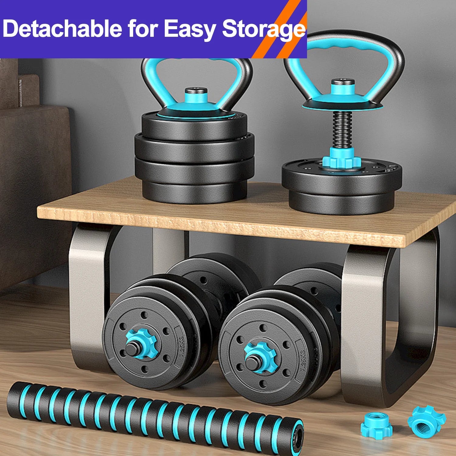 45 lbs 4-in-1 Adjustable Dumbbell Set with Kettlebells, Push-Up Stand, and Barbell Options