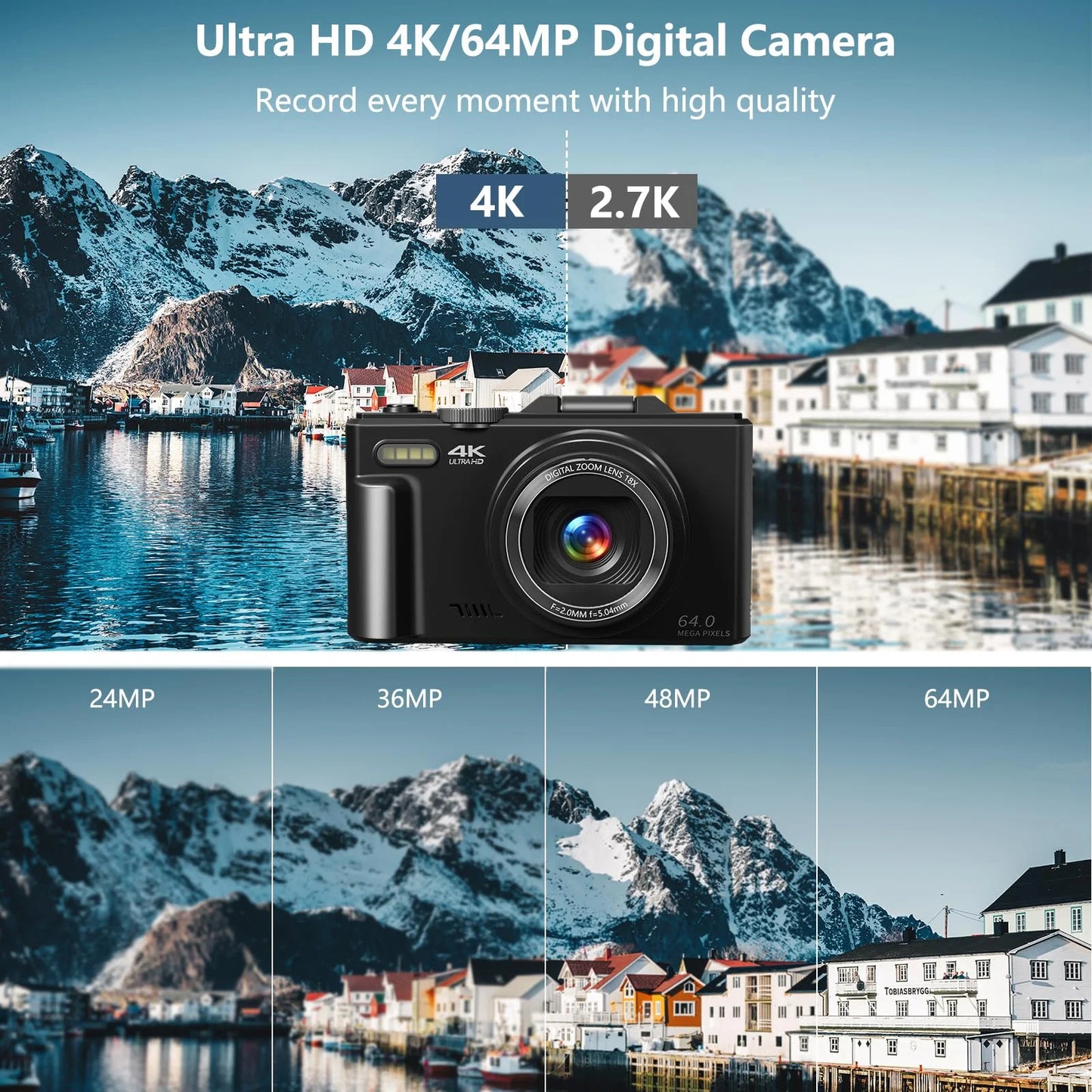 4K 64MP Digital Vlogging Camera with 3'' 180° Flip Screen, 18X Zoom, Autofocus, and 32GB SD Card - Ideal for Beginners on YouTube